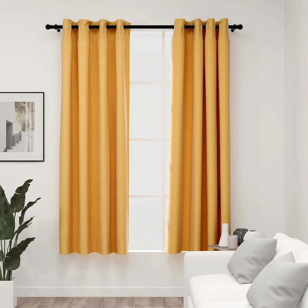 Tende Oscuranti | Tende Blackout Effetto Lino con Occhielli 2 pz Gialle 140x175cm