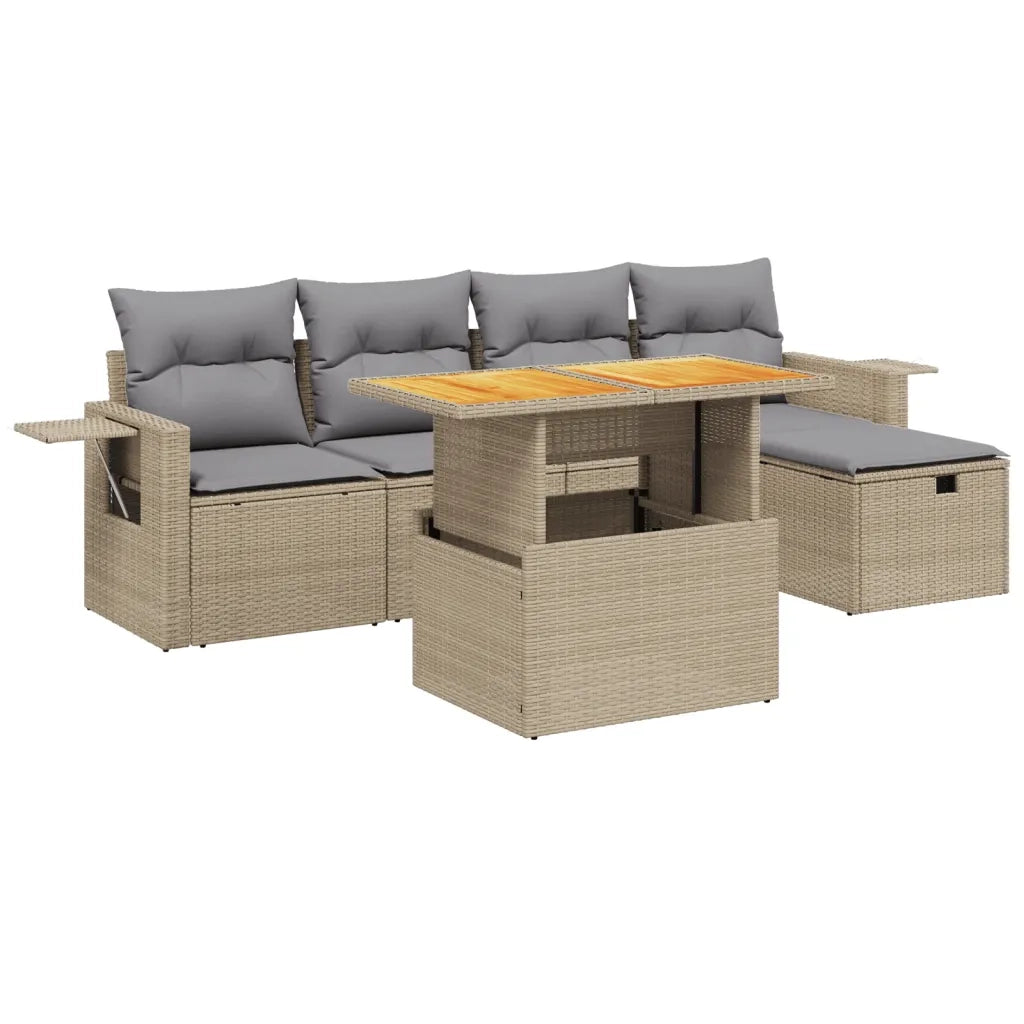 Set Divano da Giardino 6 pz con Cuscini Beige in Polyrattan