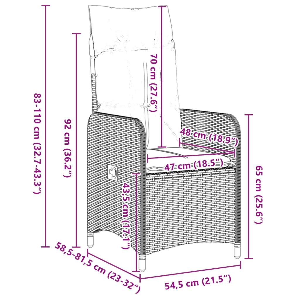 Set da Pranzo da Giardino 7 Pezzi con Cuscini Grigio in Polyrattan