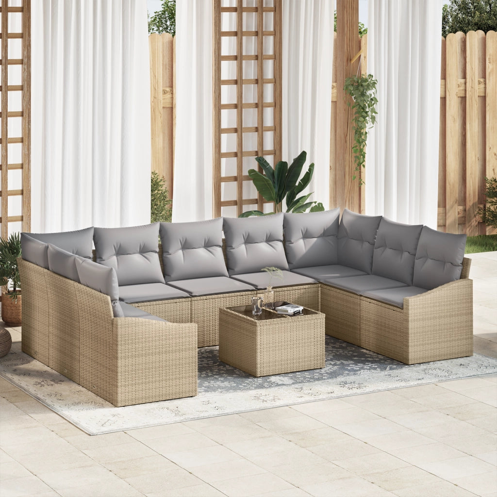 Set da Pranzo da Giardino 10 Pezzi con Cuscini Rattan Sintetico Nero