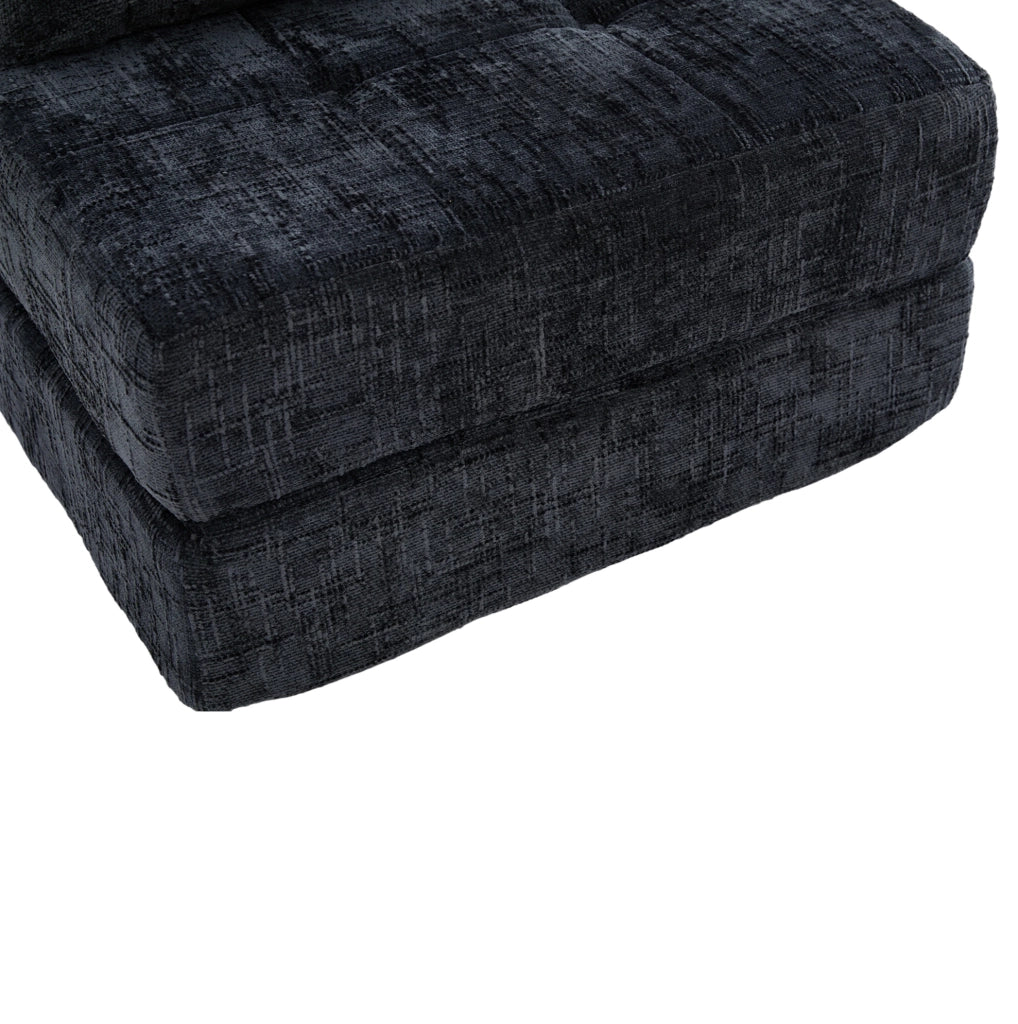 Divano letto pieghevole in chenille nero 79x180x18 cm; con cuscino schienale e poggiatesta