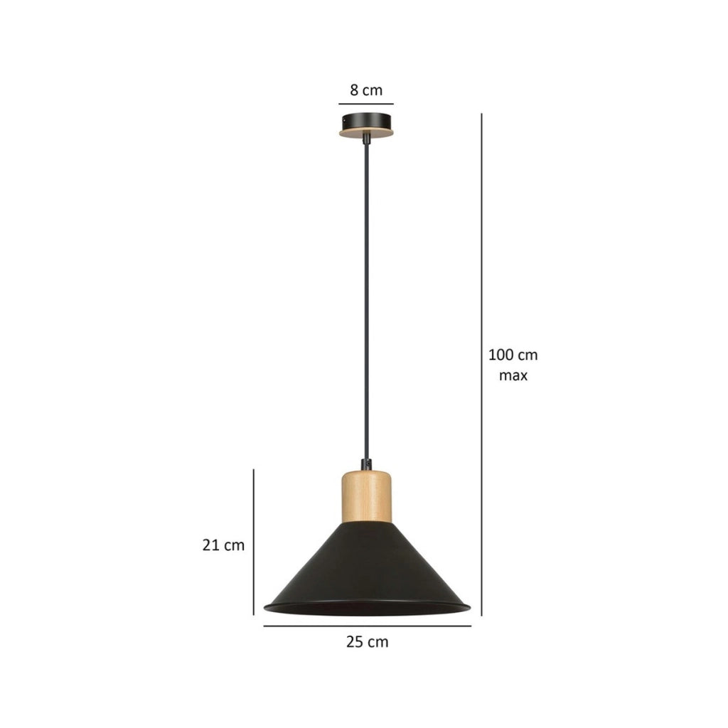 Lampada a sospensione ROWEN in acciaio nero e legno