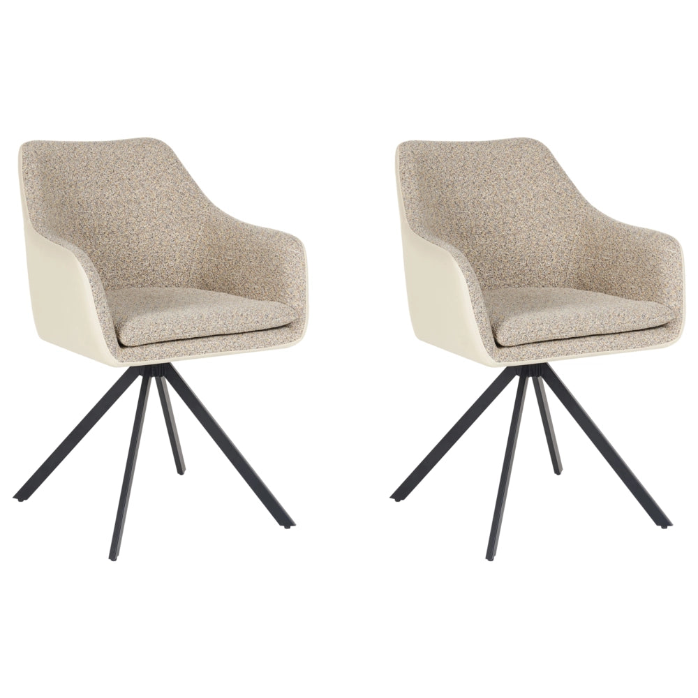 Set di 2 sedie in poliestere beige e finta pelle con gambe in metallo per la sala da pranzo