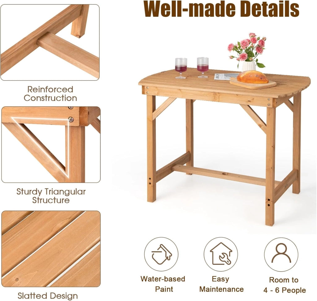 Tavolo da Giardino in Legno di Abete, Tavolo da Pranzo con Foro per Ombrellone, Tavolo Ausiliare con Portata di 180 kg, Tavolo da Salotto per 4-6 Persone, 100 x 60 x 75 cm, Naturale