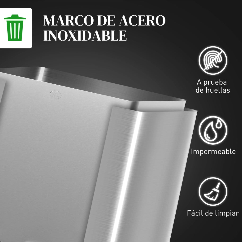Pattumiera da Cucina in Acciaio Inox ¨C Xylo ¨C 2 Scomparti 2x15L Pedale Coperchio Chiusura Soft