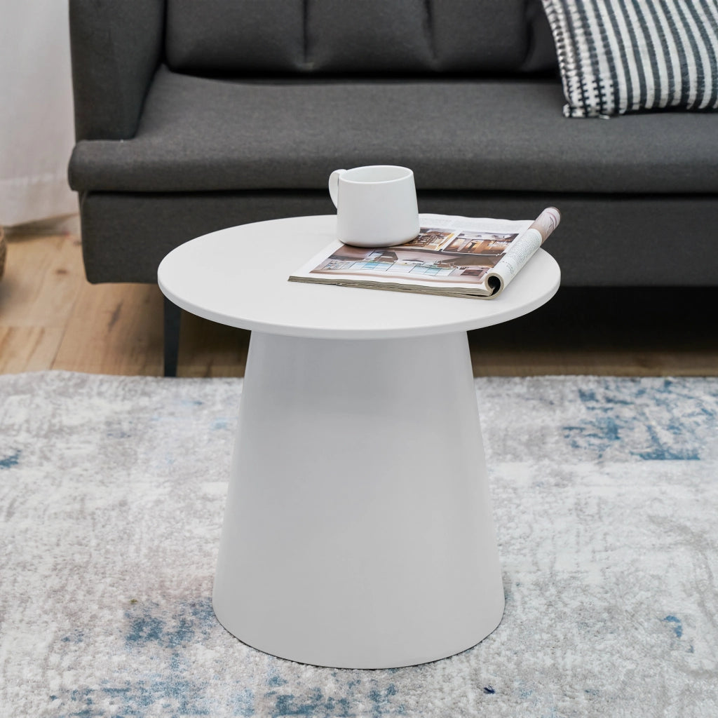 Tavolino da caffè Nyd Base a Cono Troncato e Piano Rotondo 40 x Ø44 cm Bianco [en.casa]