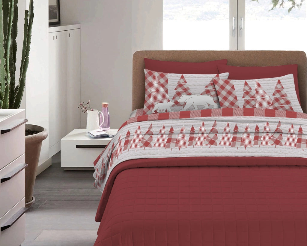 Completo Letto in Flanella Calda e Morbida Anti Pilling - Set Flanellato 3 Misure parure con Federe - Canada rosso - 2 Piazze