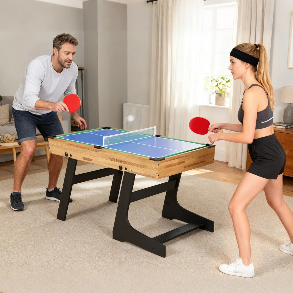 Tavolo multigioco 13 in 1 pieghevole ¨C zephmum ¨C 120x106x82 cm noce chiaro