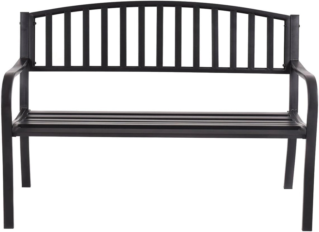 Panca a 2 Posti in Acciaio, Panca da Giardino con Schienale e Braccioli, Panca da Seduta Caricabile fino a 280 kg, Panca da Riposo per Giardino Balcone Terrazza, 127 x 60 x 87 cm, Nero