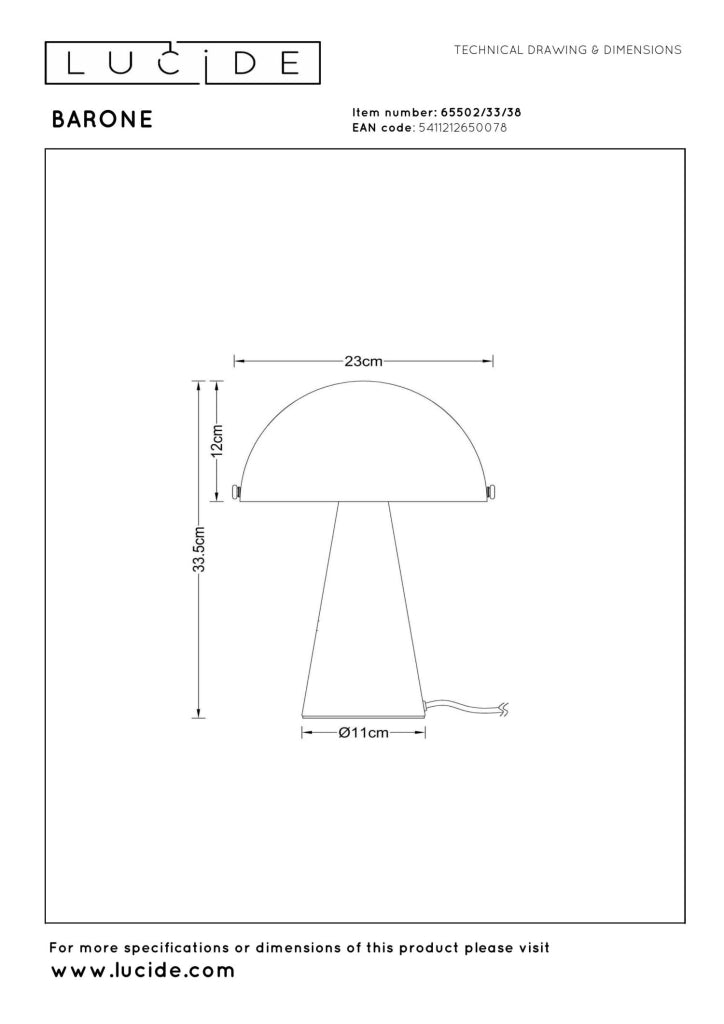 Lampada da tavolo BARONE 1xE27 crema metallo fungo