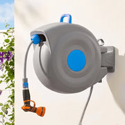 Avvolgitubo da giardino automatico da 30 m, montaggio a parete, pistola a spruzzo 9 in 1, resistente ai raggi UV e al gelo, girevole a 180¡ã ¨C