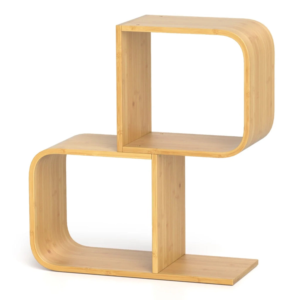 Libreria a 2 ripiani a forma di S 61 x 23 x 66,5 cm spazio aperto design moderno bambù naturale 20_0010668
