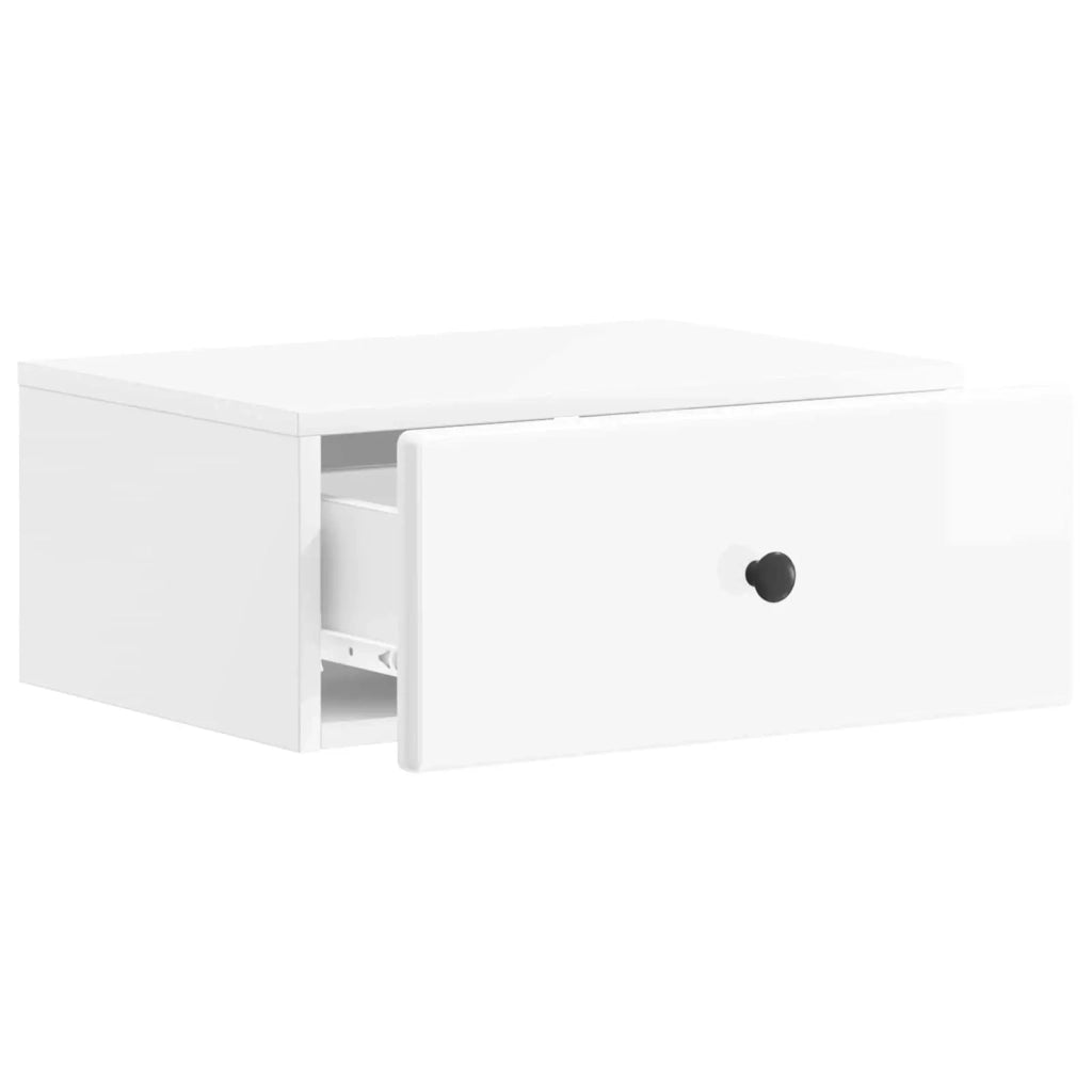Comodino | Armadio da Notte | Mobiletto da notte a muro Bianco Lucido 49 x 34,5 x 20 cm