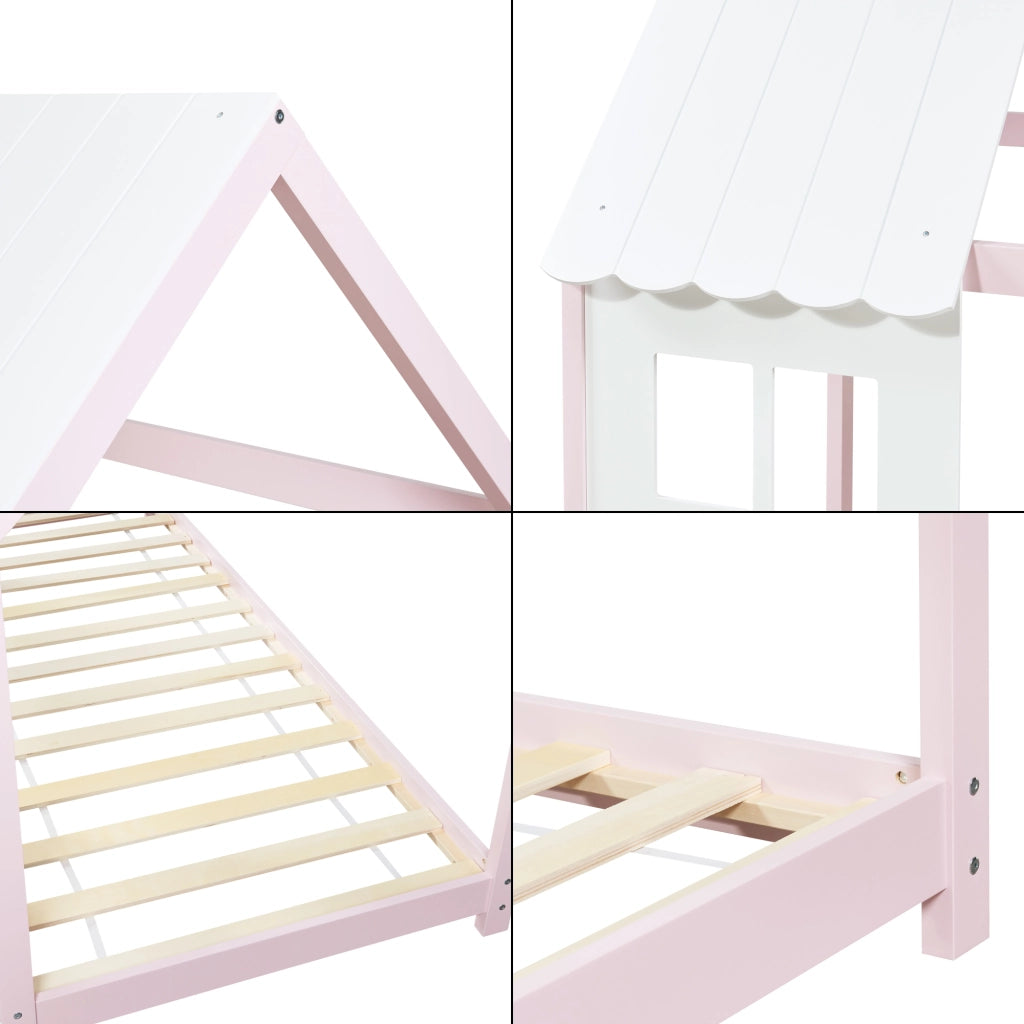 Letto Tostedt per Cameretta a Forma di Casetta Semiaperta 90 x 200 cm Rosa / Bianco [en.casa]