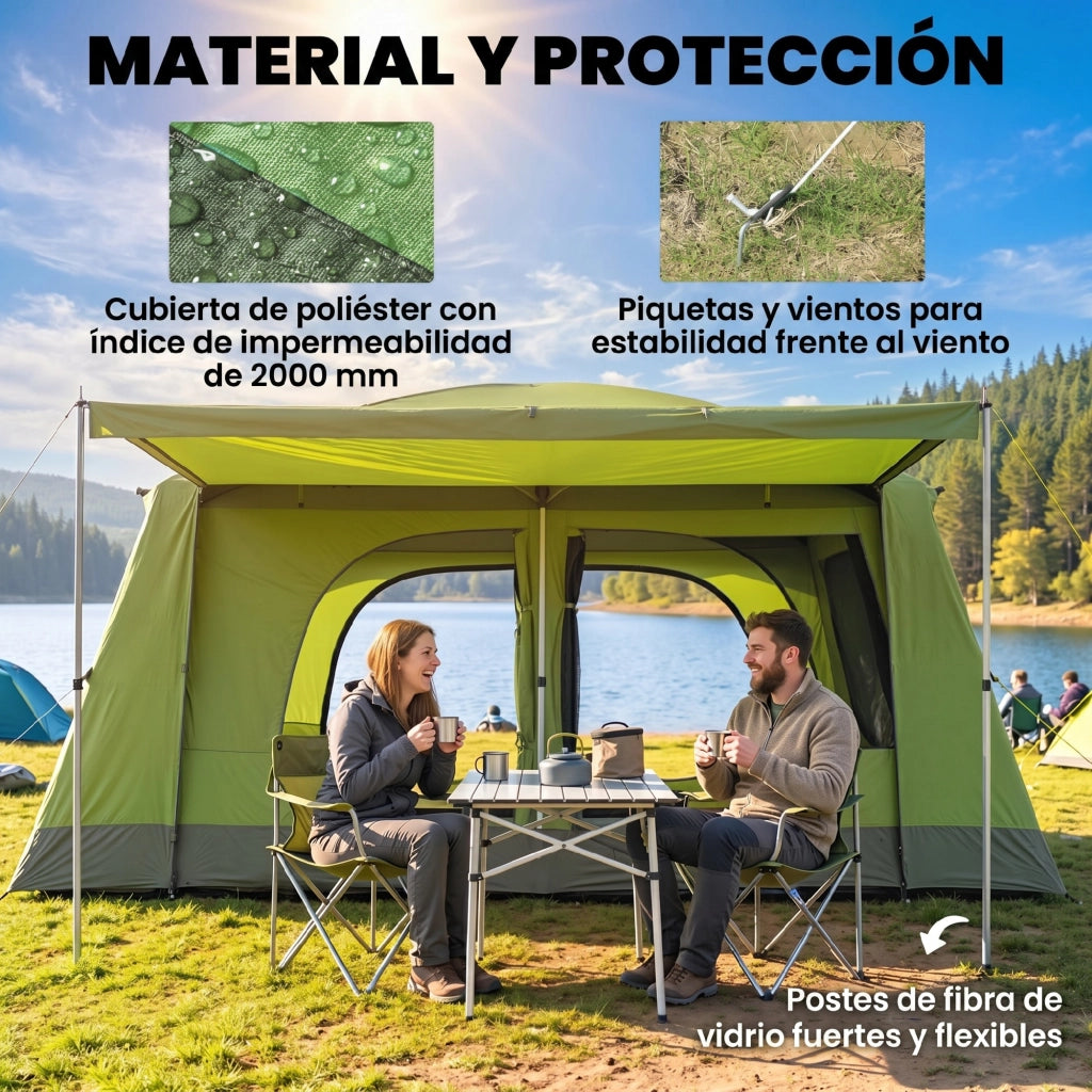 Tienda da Campeggio 4 Posti con Rete Zanzariera ¨C zephmum ¨C Verde 405x305x225 cm