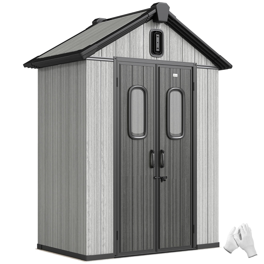 Capanno Giardino in Plastica Grigio con Doppie Porte ¨C Zephmum ¨C 160x98x217 cm