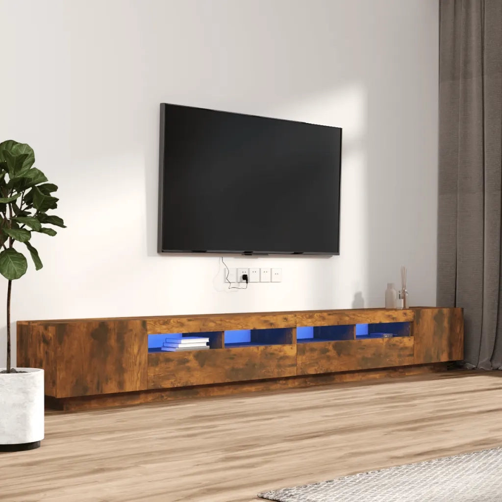 Set Mobili TV 3pz con Luci LED Rovere Fumo in Legno Multistrato 3120176