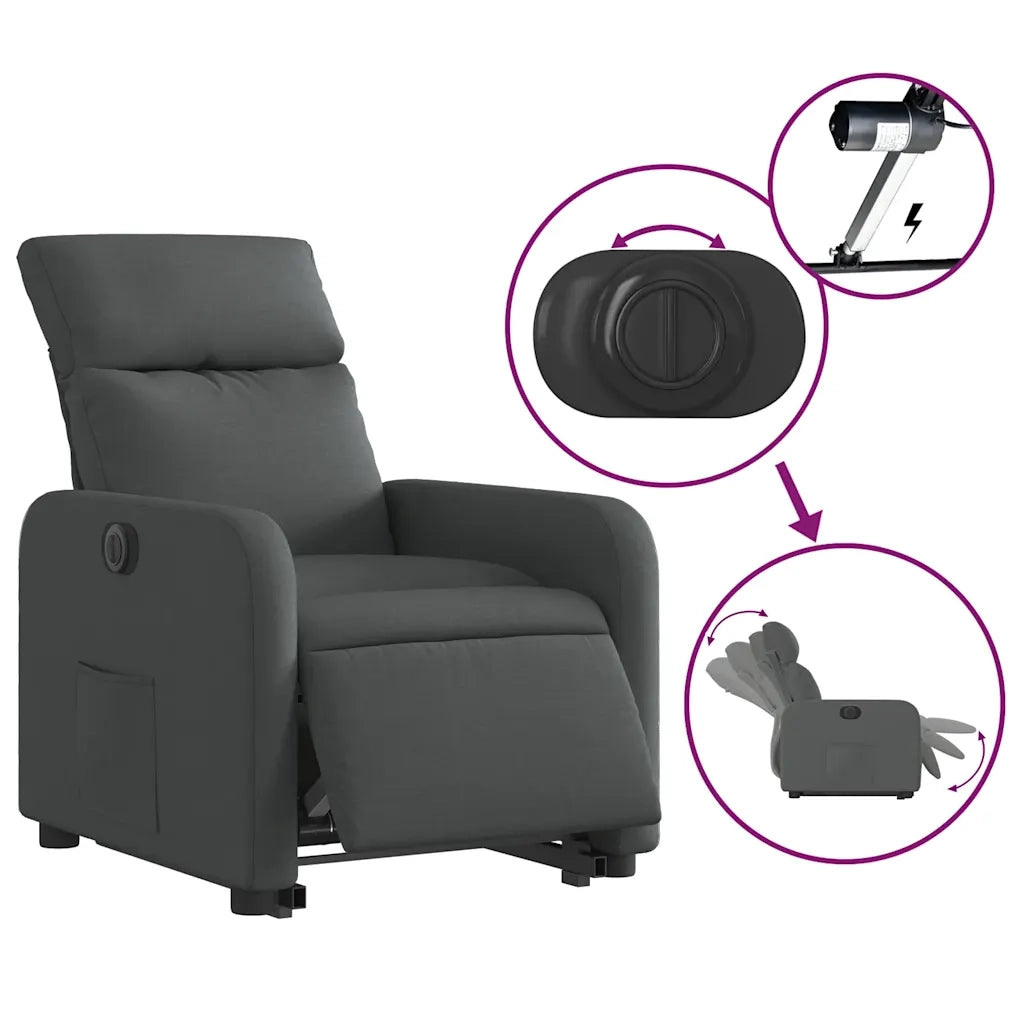 Poltrona | Sedia Relax Alzapersona Reclinabile Elettrica Grigio Scuro Tessuto