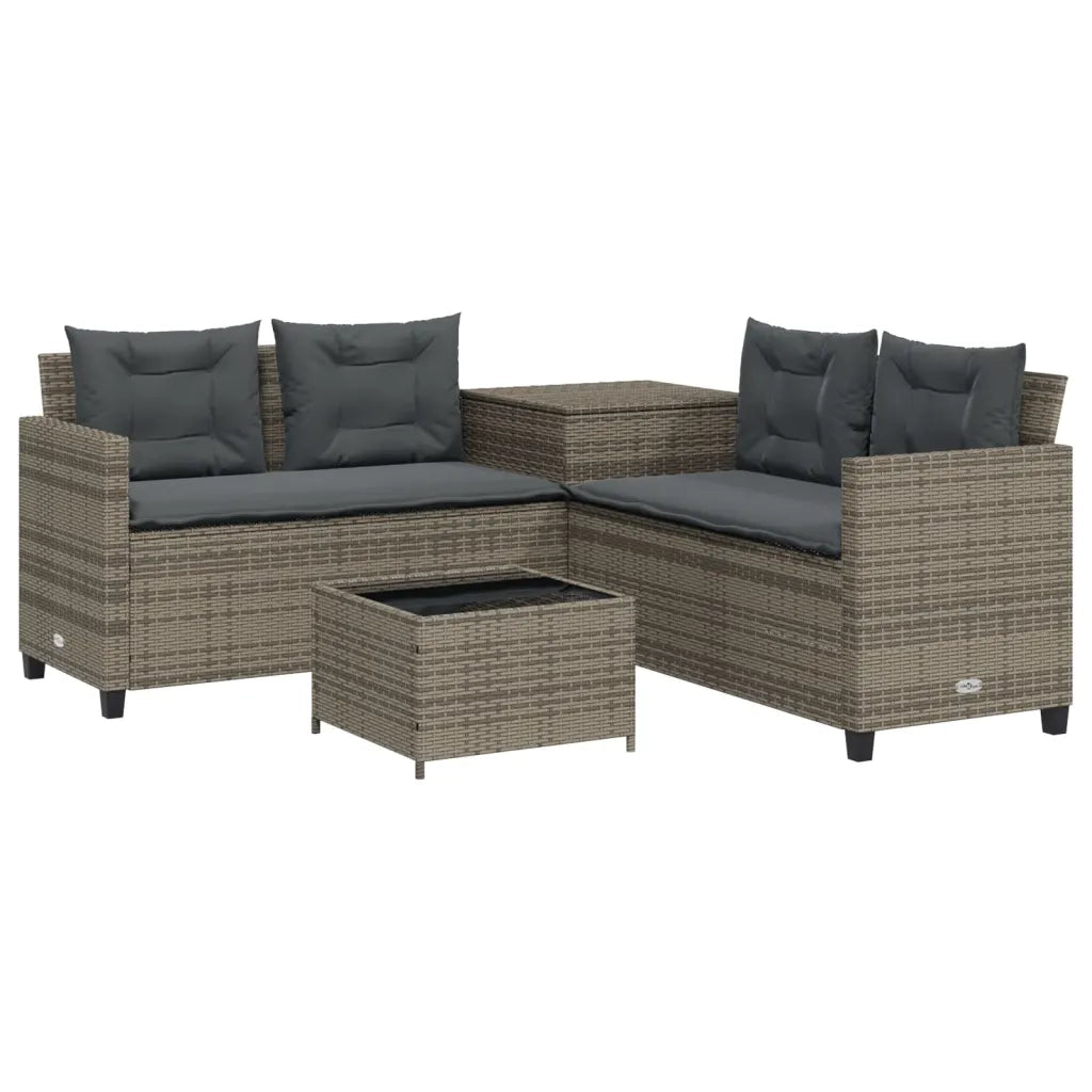 Divano da Giardino con Tavolo e Cuscini a L-Sofa da Giardino-Divano da esterno Grigio Polyrattan 348455