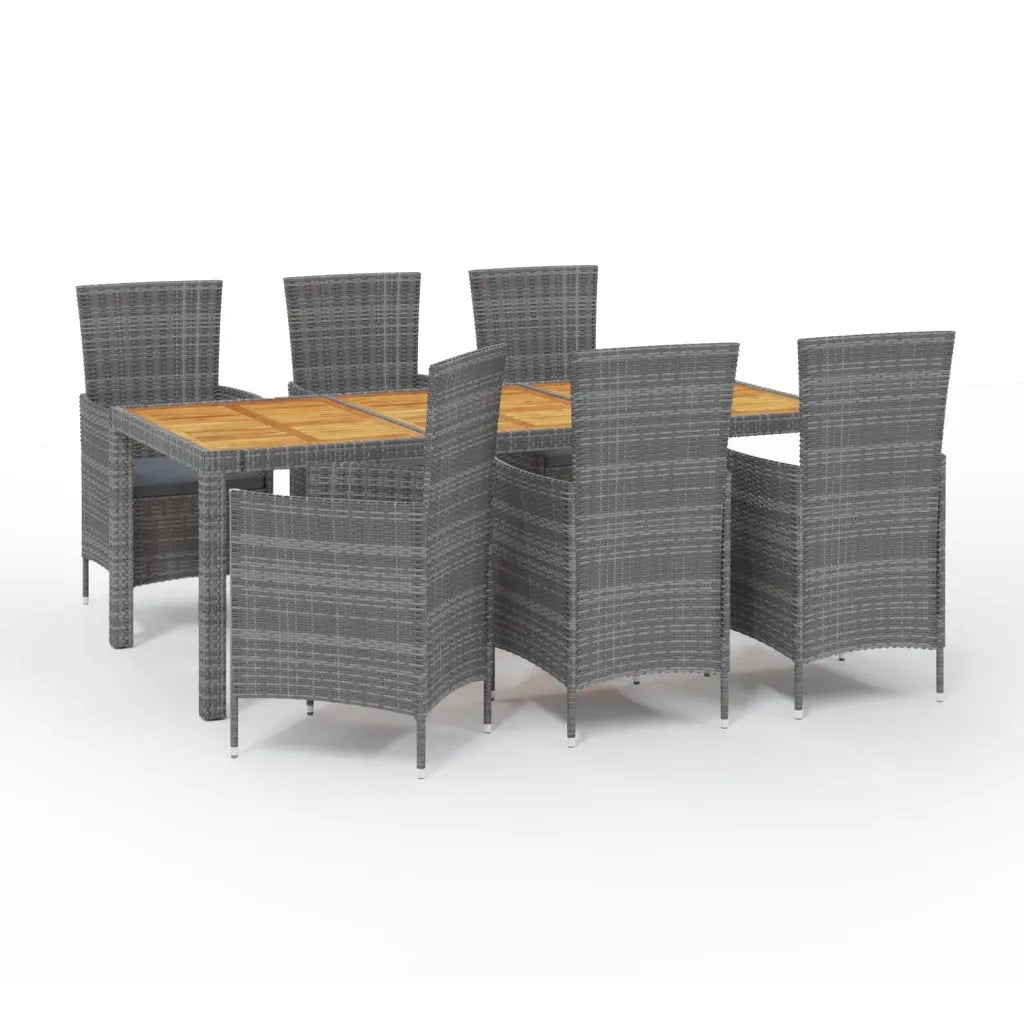 Set da Pranzo per Esterni 7 pz con Cuscini in Polyrattan Grigio 3094891