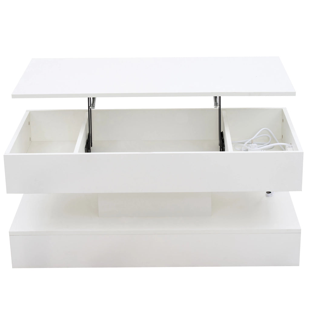 Tavolino moderno con illuminazione LED e vano nascosto - Zephmum- 100x50x42 cm, carico 50 kg