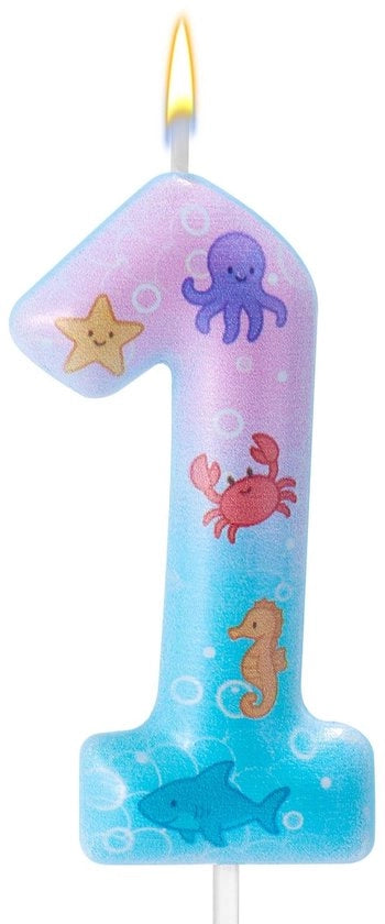 Candela per torta Thema Marina - N. 1 - Rosso/Blu - 4x10.2 cm - Cera paraffinica