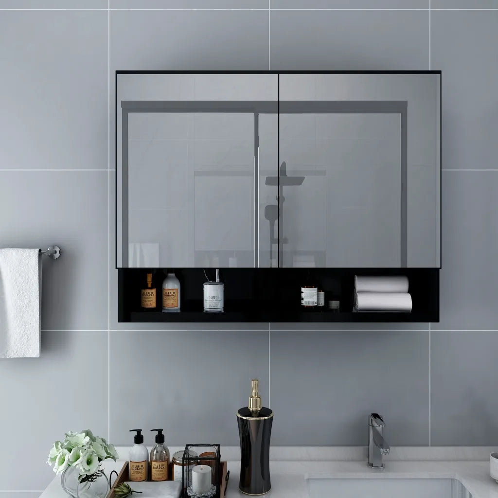 Armadietto a Specchio | Armadio da bagno con LED Nero 80x15x60 cm in MDF