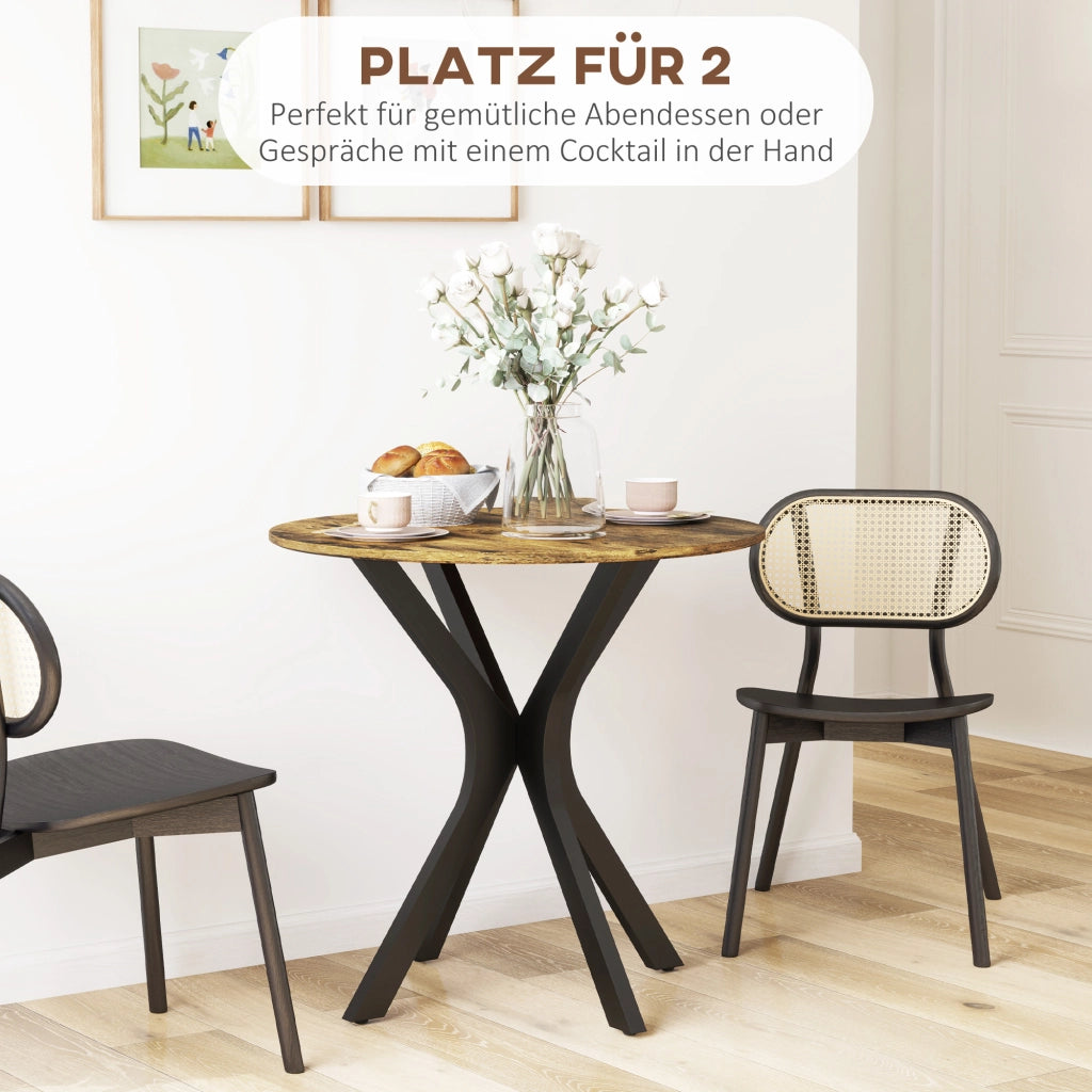 Tavolo da pranzo rotondo per 2 persone con base in acciaio, per cucina e sala da pranzo, in MDF, marrone, Ø 78 × 75 cm
