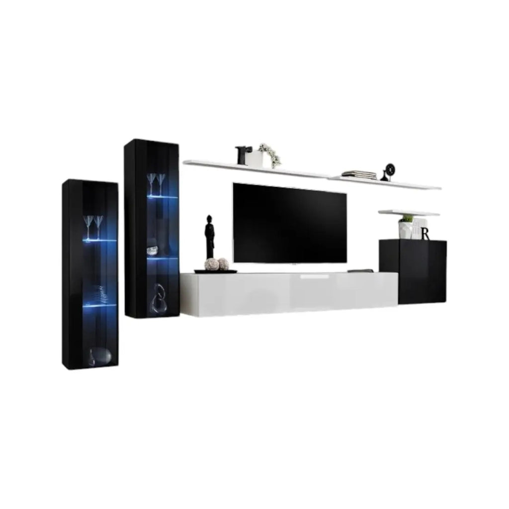 Set di mobili da salotto murali SWITCH XI design, colori nero e bianco lucido