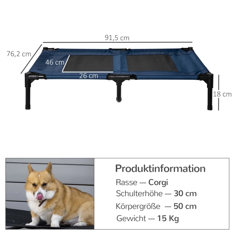 Scaffale letto rialzato per cani e gatti con rete traspirante in ferro blu per interno esterno 76 × 18,5 cm