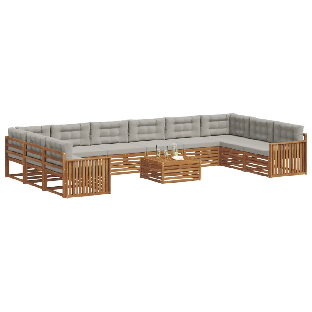 Set divani con cuscino 11 pcs Grigio Naturale e Chiaro