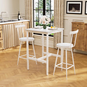 Tavolo da bar con 2 sgabelli con schienale e anello di rinforzo, per cucina e soggiorno, bianco, 60 × 60 × 92 cm