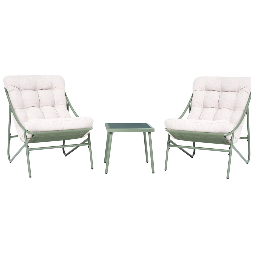 Set da giardino per esterni composto da poltrone a 2 posti e tavolino,verde e beige design elegante