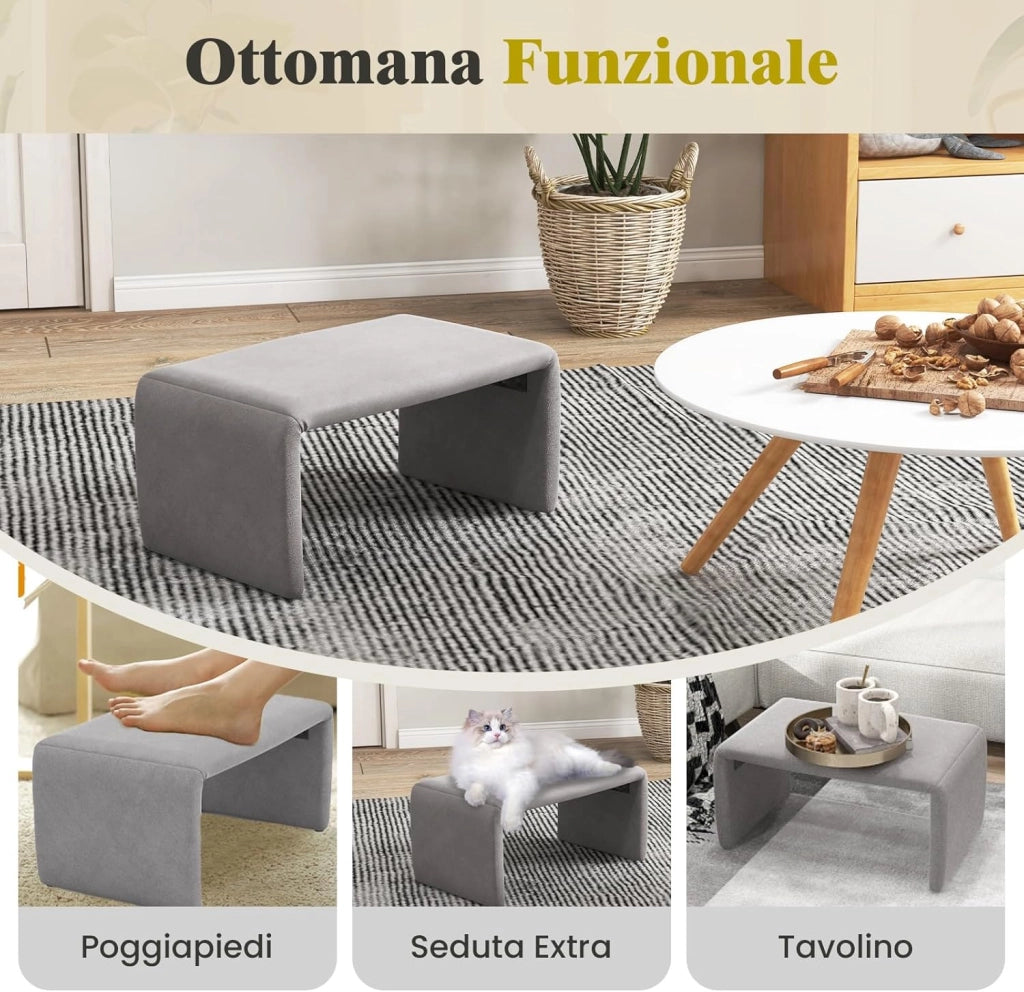 Poltrona con Pouf, Poltrona Relax con Poggiapiedi, Set di Sedia e Pouf Rivestiti in Velluto, con Schienale Curvo Aperto, Sedia da Lettura per Soggiorno, Portata 180 kg