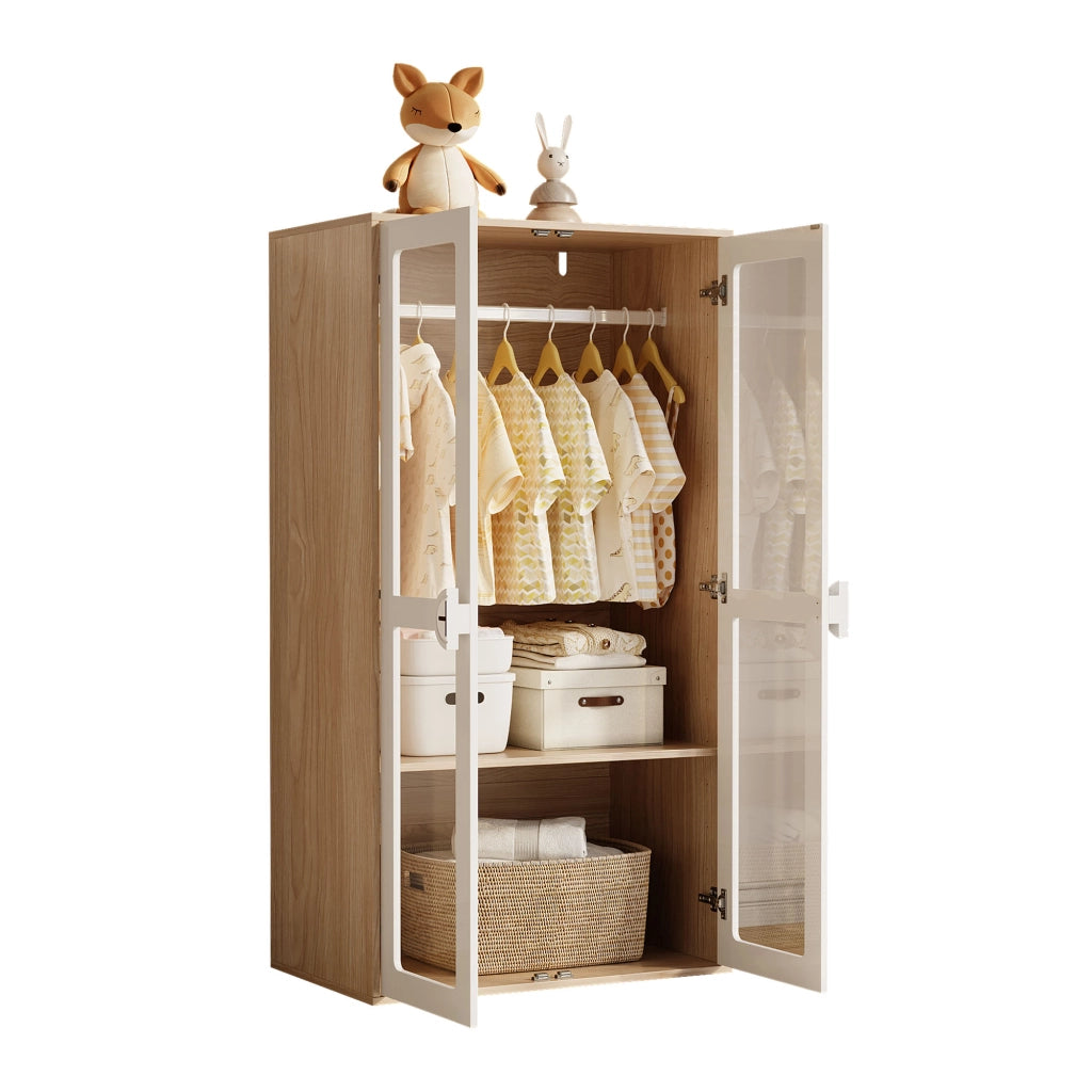 Armadio combinato 80 × 50 × 150 cm con 4 cassetti, ripiani regolabili e asta appendiabiti, MDF, naturale e bianco