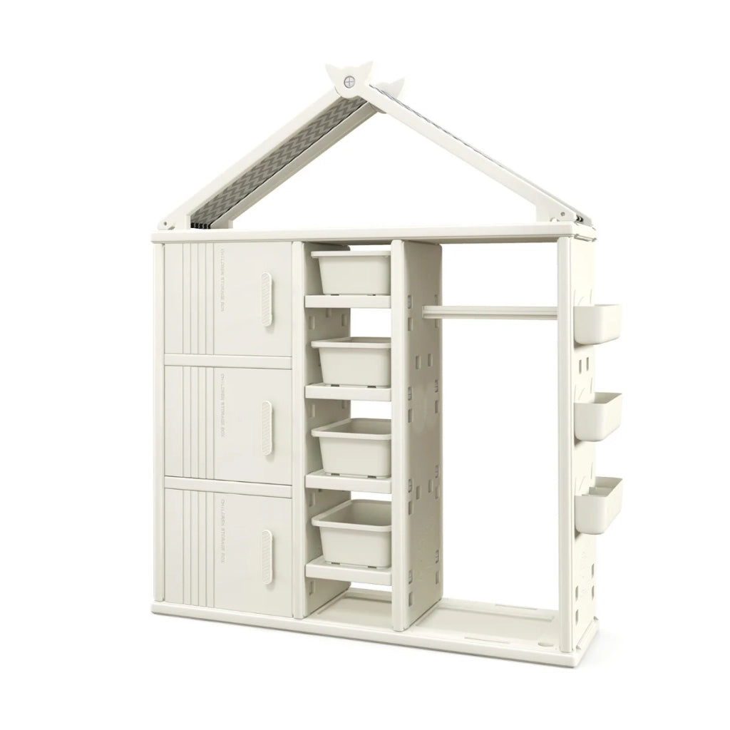 Armadio per bambini 130 x 34 x 156 cm con robusto appendiabiti e 4 ripiani aperti stile casa HDPE bianco 20_0010253