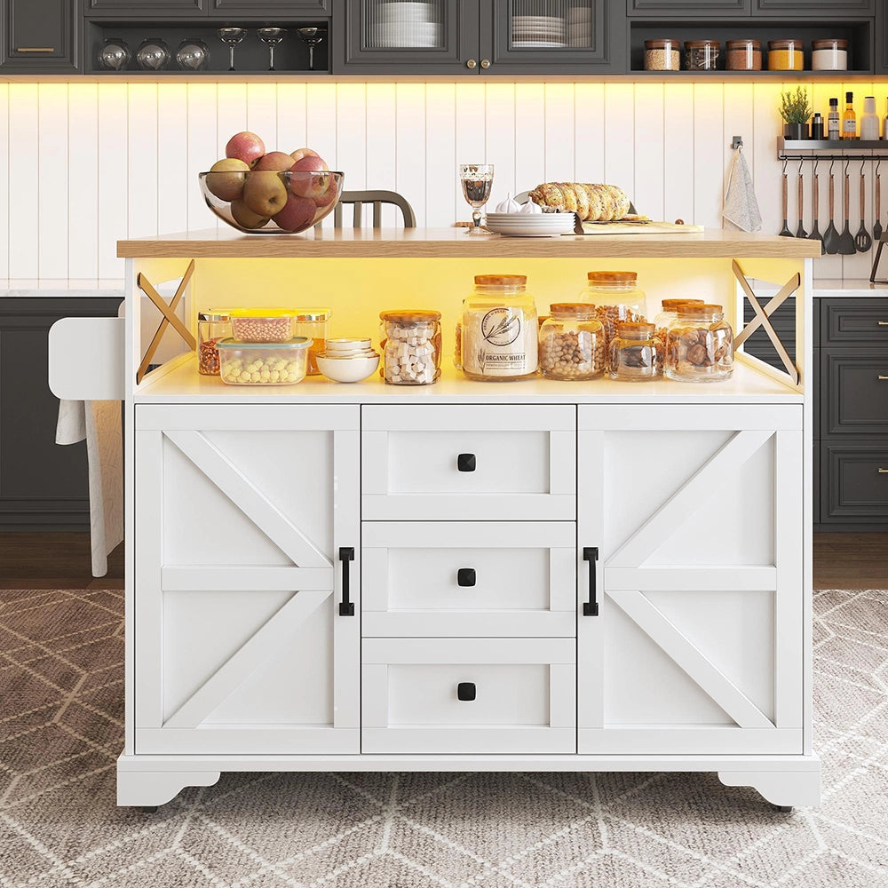 Carrello di servizio da cucina con ruote - Xylo - Tavolo pieghevole, illuminazione LED, scaffali per snack, multifunzionale