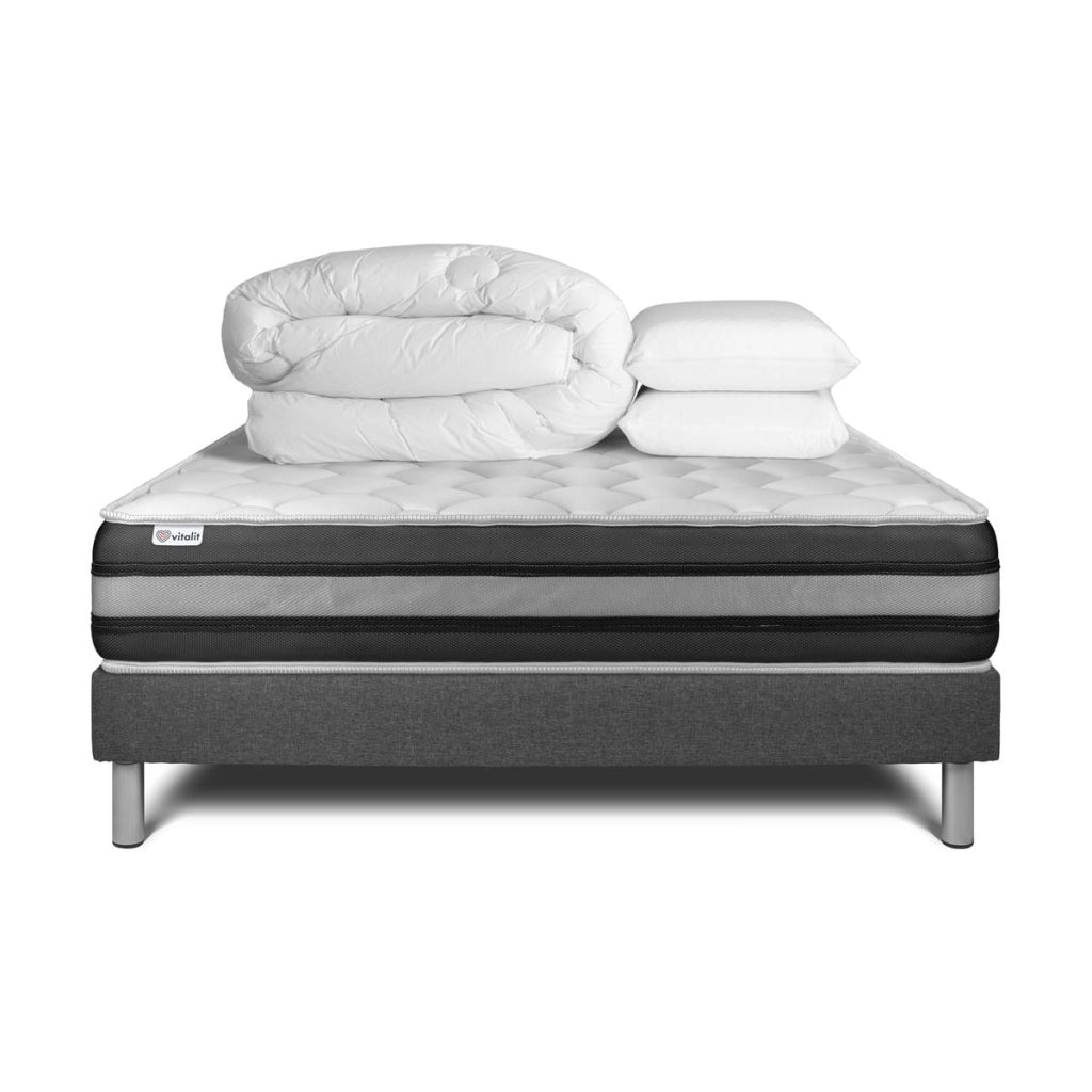 Pacchetto letto completo - Materasso 160x200cm + Box spring con doghe (in kit) + 2 cuscini + Piumino - Vitalspring Zen