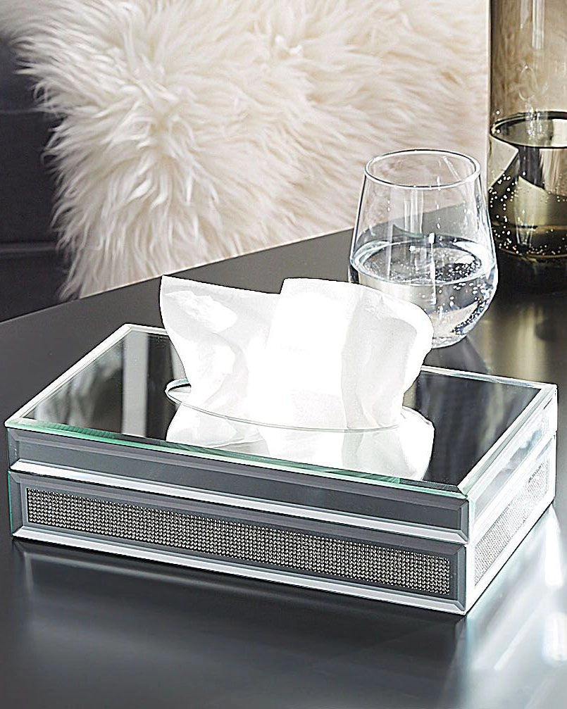 Porta fazzoletti a specchio Cristalli d'argento Accessorio decorativo per la casa