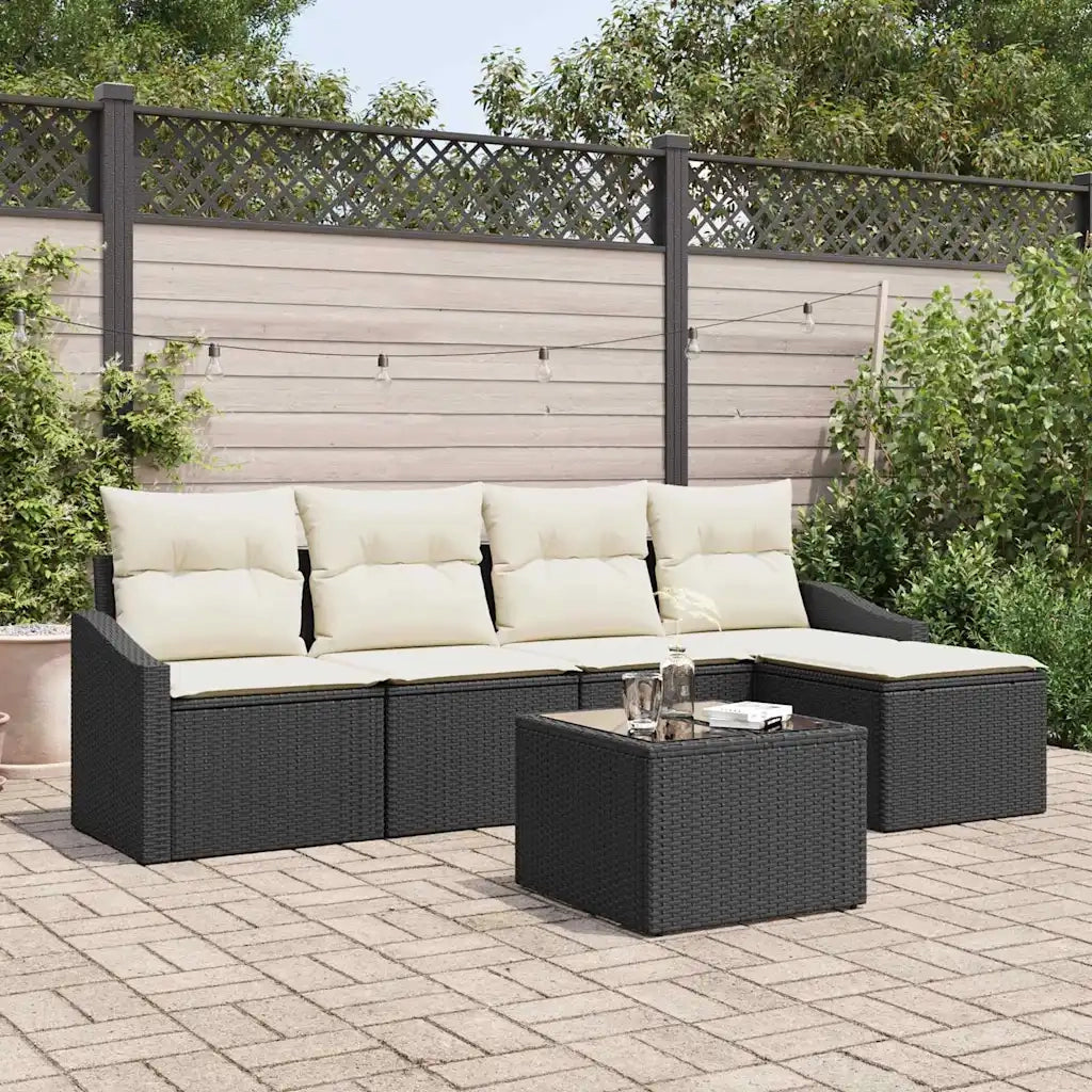 Set di divani con cuscino 5 pcs Marrone e Crema polyrattan 3355356
