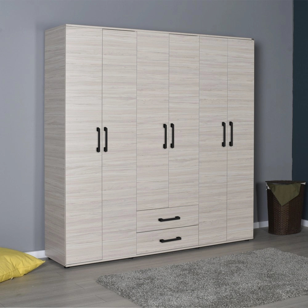 Armadio 6 ante e 2 cassetti GRD4262023 colore rovere 200x45x180H