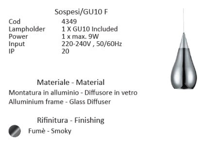 SOSPESI-LED F Sospensione 1 luce a led 12W 3000k colore fumè senza base d.10cm h23cm