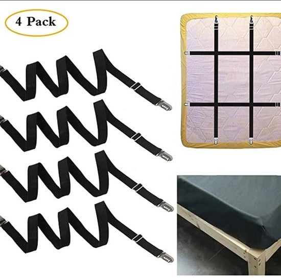 Lacchetti per lenzuola - 4 pezzi 70-230 cm - Clip per lenzuola - Lacchetti per letto - Clip per letto - Lenzuolacchetti - Lenzuolaccetti - Lacchetti elastici per lenzuola - per lenzuola, tavola da stiro, materasso o divano - Regolabili