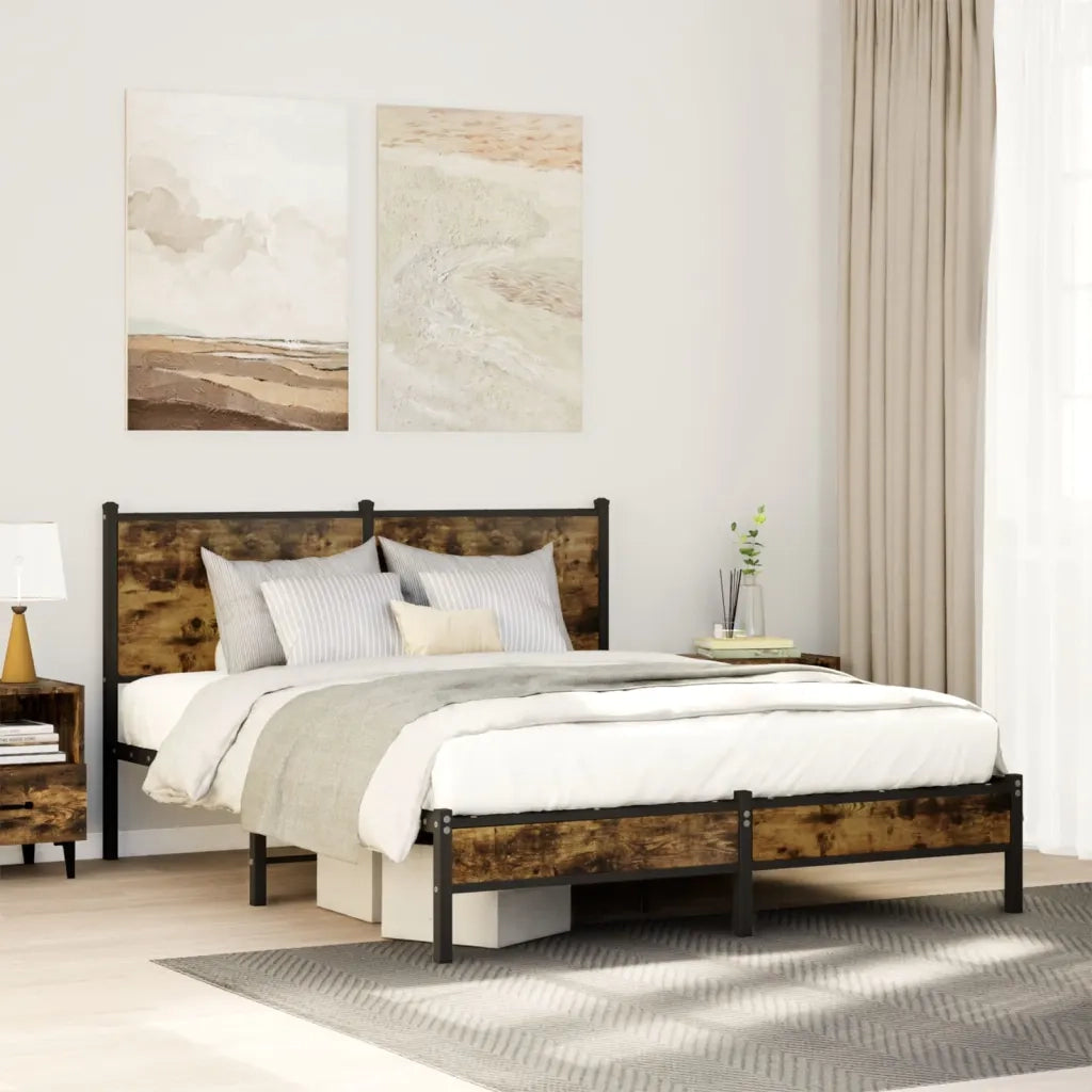 vidaXL Giroletto senza Materaso in Metallo Rovere Fumo 150x200 cm