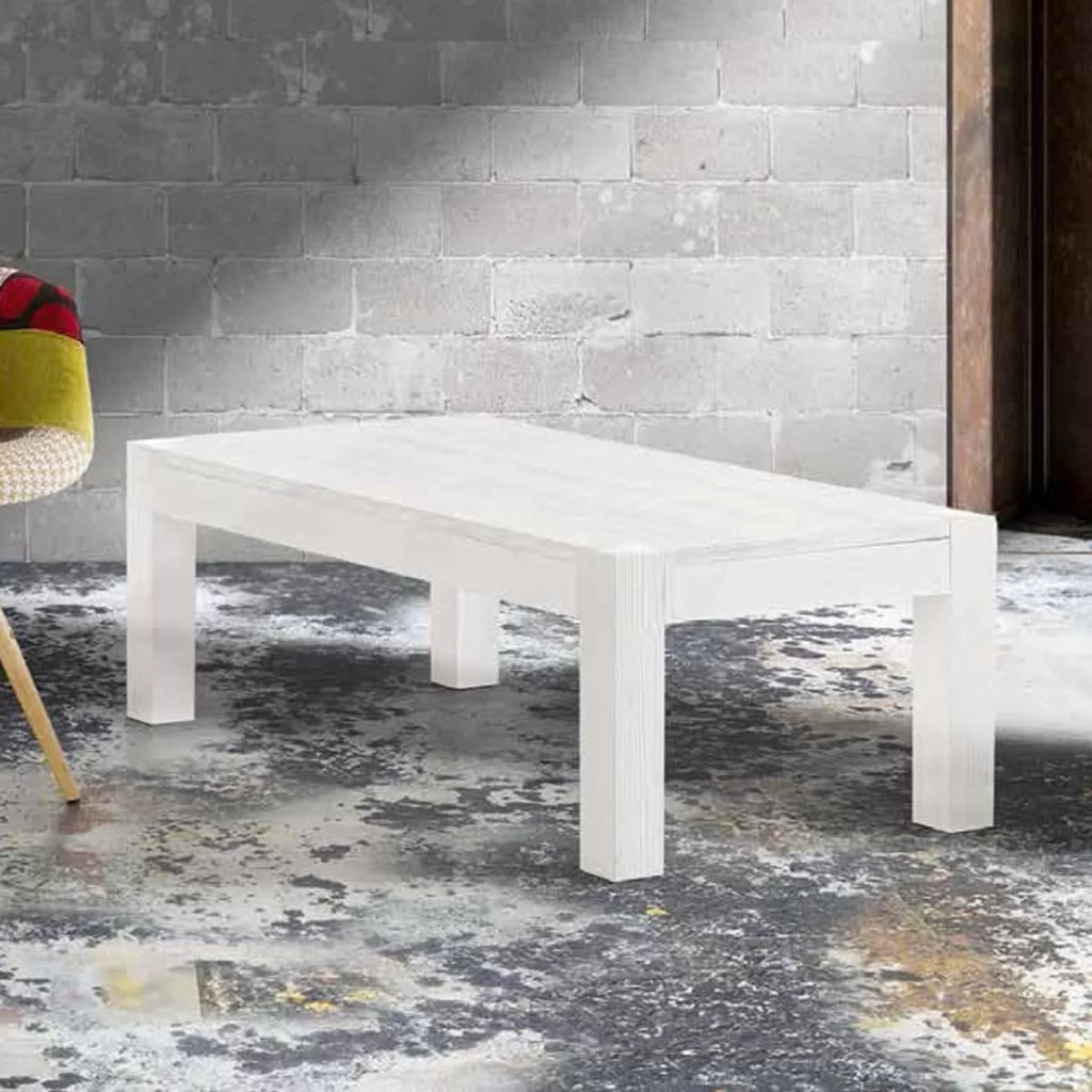 Tavolino salotto rettangolare legno abete bianco spazzolato 120x60x40 (651) - Mobili 2G