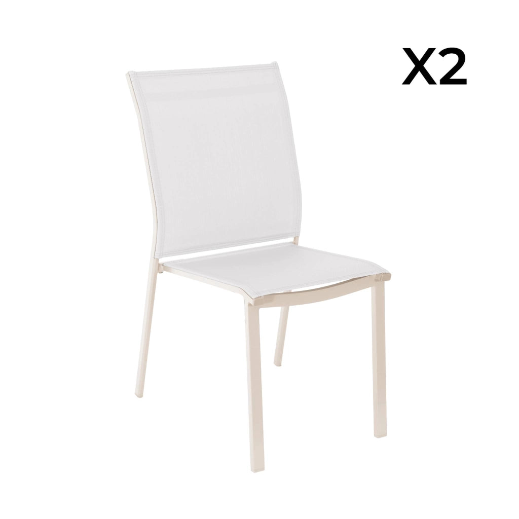Set 2 sedie da giardino impilabili in alluminio e textilene, beige