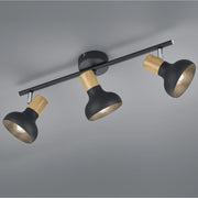 BARRA 3 SPOT E14 LATIKA 47CM NERA/LEGNO