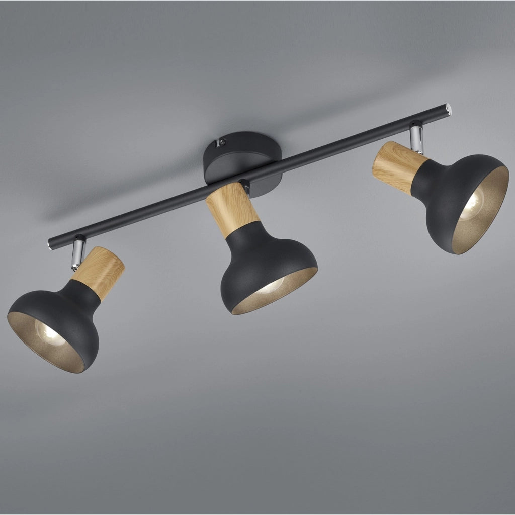 BARRA 3 SPOT E14 LATIKA 47CM NERA/LEGNO