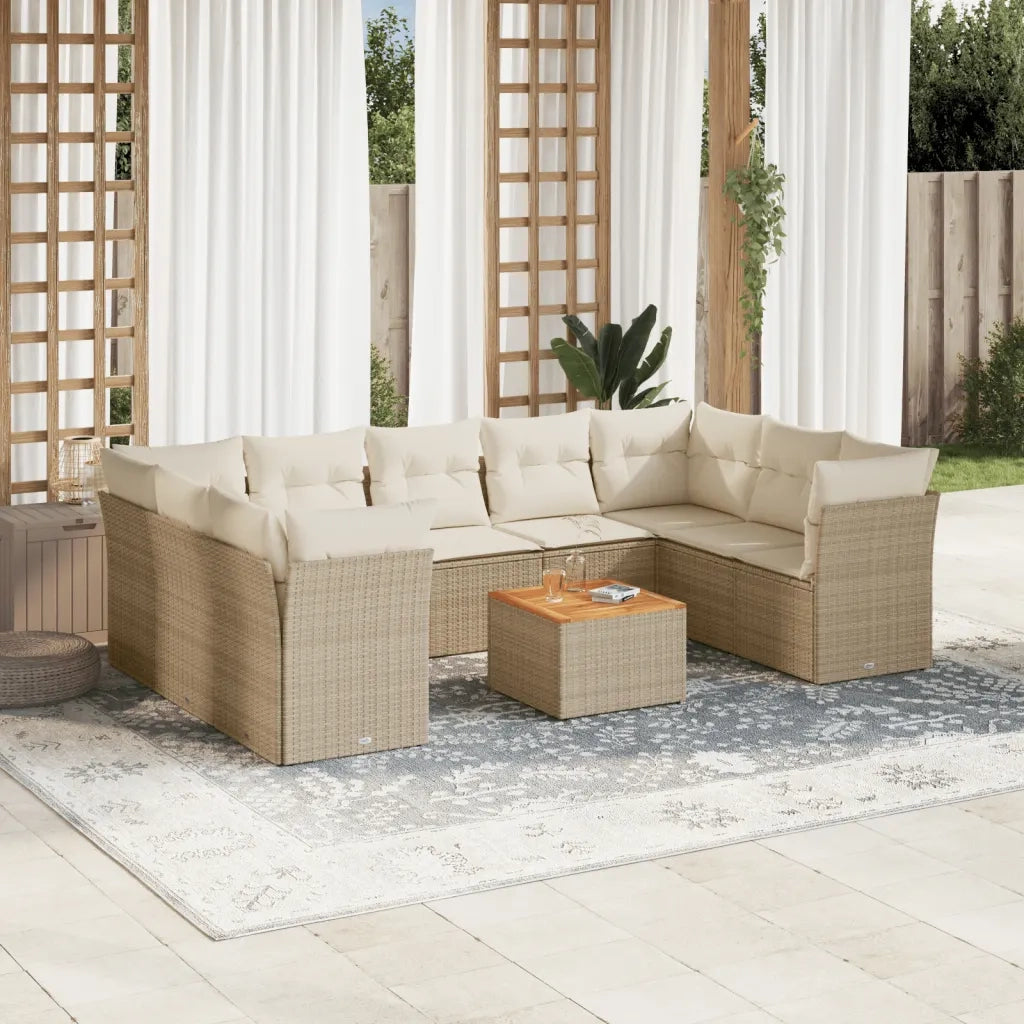 Set Divano da Giardino 10 pz con Cuscini Beige in Polyrattancod mxl 93184