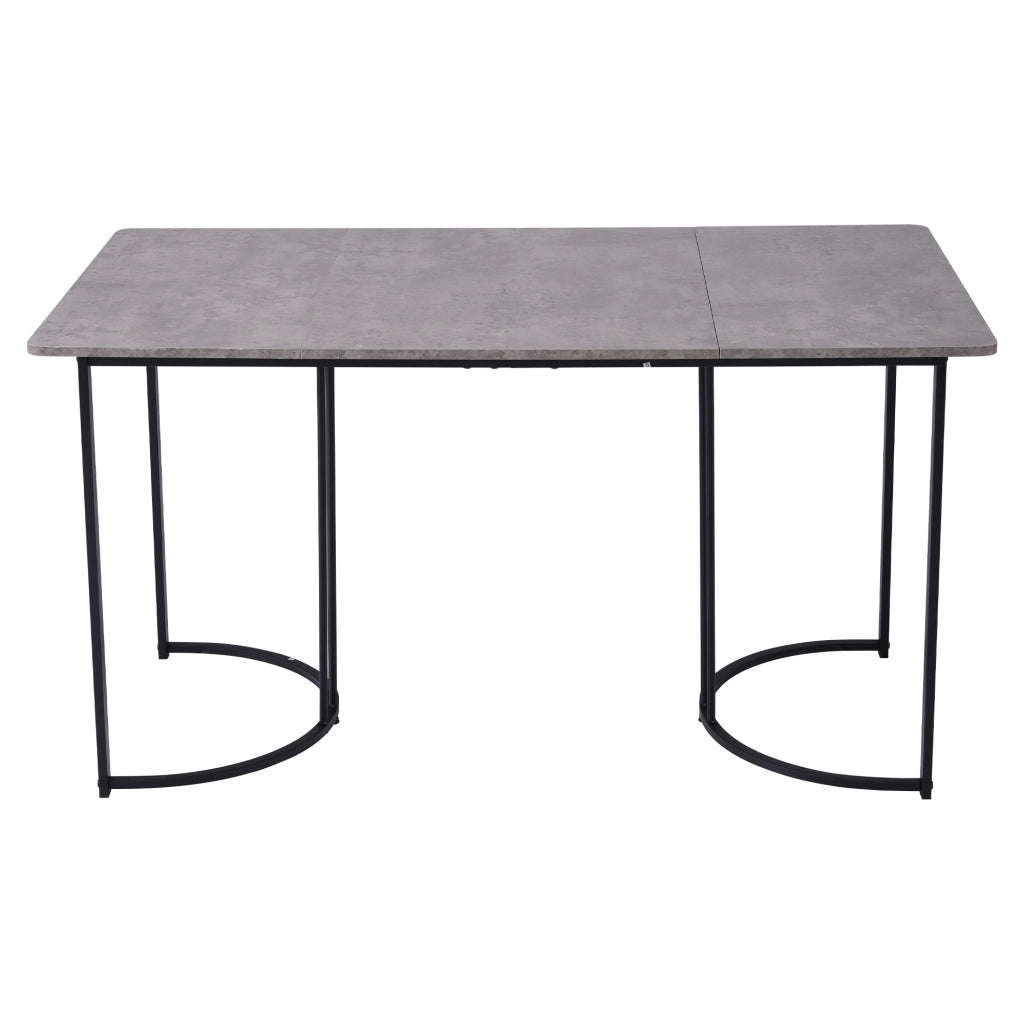 Tavolo da pranzo per 4 persone con 4 sedie, piano in MDF effetto marmo e gambe in metallo, grigio, 140 × 80 cm